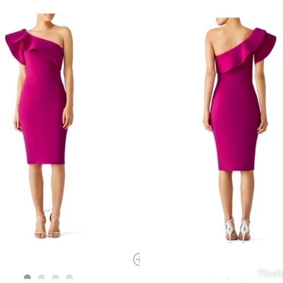 Chiara Boni Womens Dress 40 Magenta Eliisse One Shoulder Ruffle Midi Polyamide - Picture 1 of 11
